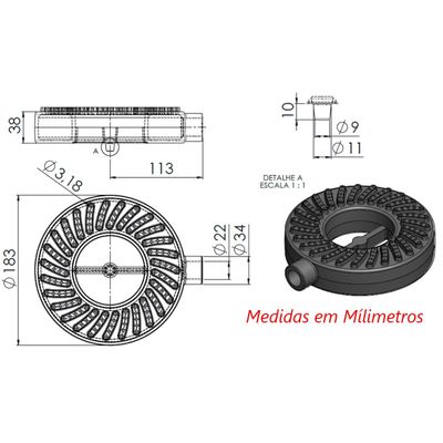Queimador Alta Pressão Chuveiro Fogão Industrial Ferro 18cm