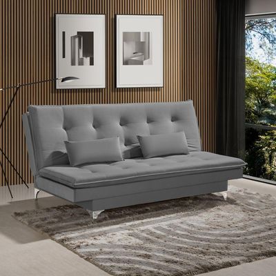 Sofá Cama Bangkok Costura Capitonê Moderna C Almofadas Cor cinza
