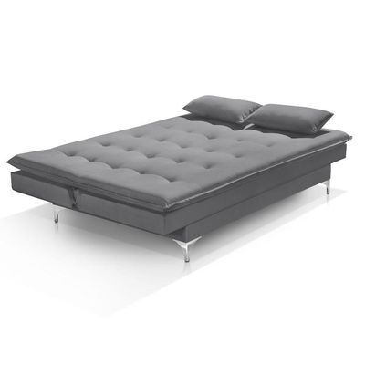 Sofá Cama Bangkok Costura Capitonê Moderna C Almofadas Cor cinza