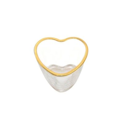 Kit 6 Copo De Shot Coração Vidro Com Borda Dourada 50ml Lyor