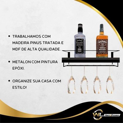 Adega Bar Bebida Com Porta Taça 65 Cm Preto