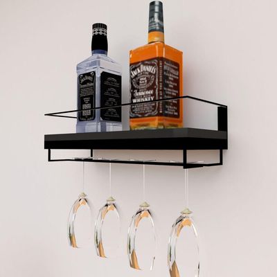 Adega Bar Bebida Com Porta Taça 65 Cm Preto