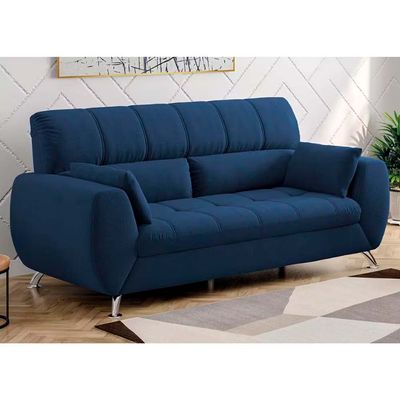 Sofá de 3 e 2 Lugares Bélgica com 154 cm e 204 de Larguras e Revestidos em Tecido Suede Linoforte Azul Marinho