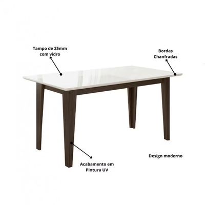 Conjunto de Sala de Jantar Mesa com 6 Cadeiras Goya Poliman Amêndoa com Off White