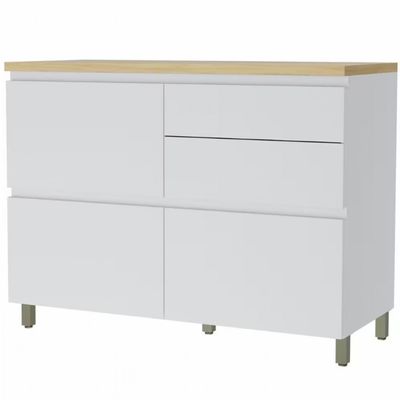 Balcão Nesher Rainha em MDF 15mm com 1 Porta, 4 Gavetas e 1 Prateleira - 120cm de largura Branco com Nature