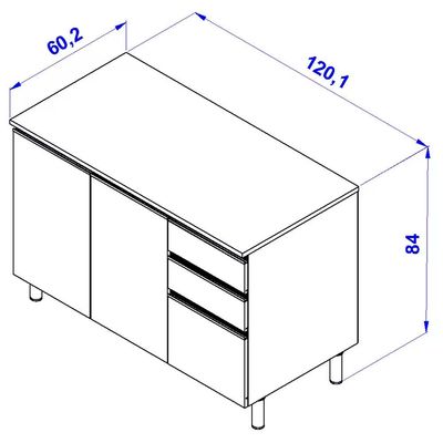 Balcão Bartira Cristal MDP 15mm com 2 Portas, 3 Gavetas e 1 Prateleira - 120,1cm de largura Freixo