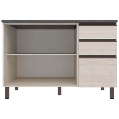 Balcão Bartira Cristal MDP 15mm com 2 Portas, 3 Gavetas e 1 Prateleira - 120,1cm de largura Freixo