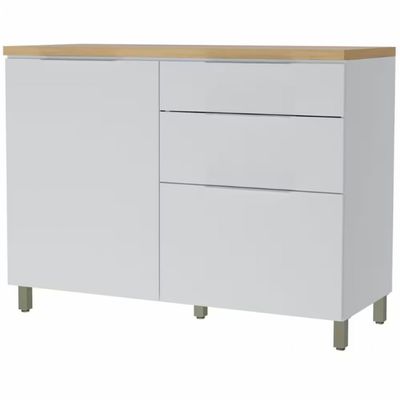 Balcão Nesher Marquesa em MDF 15mm com 1 Porta, 3 Gavetas e 1 Prateleira - 120cm de largura Branco com Nature