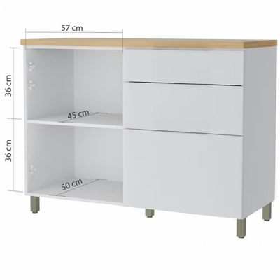 Balcão Nesher Marquesa em MDF 15mm com 1 Porta, 3 Gavetas e 1 Prateleira - 120cm de largura Branco com Nature