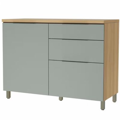 Balcão Nesher Marquesa em MDF 15mm com 1 Porta, 3 Gavetas e 1 Prateleira - 120cm de largura Nature com Verde