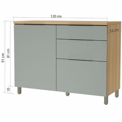 Balcão Nesher Marquesa em MDF 15mm com 1 Porta, 3 Gavetas e 1 Prateleira - 120cm de largura Nature com Verde