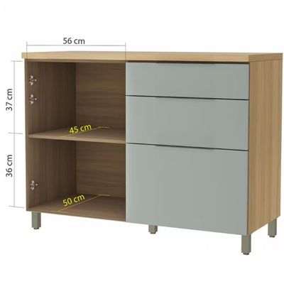 Balcão Nesher Marquesa em MDF 15mm com 1 Porta, 3 Gavetas e 1 Prateleira - 120cm de largura Nature com Verde