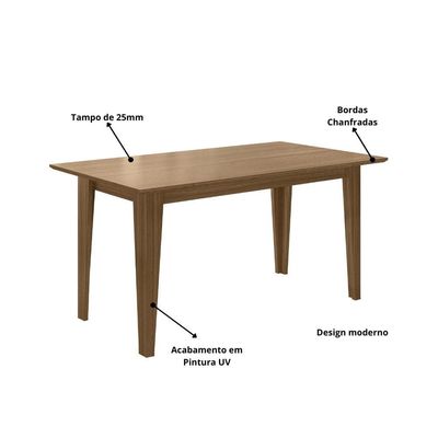 Conjunto de Sala de Jantar Mesa com 6 cadeiras Goya Poliman Carvalho