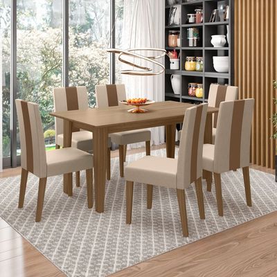 Conjunto de Sala de Jantar Mesa com 6 cadeiras Goya Poliman Carvalho