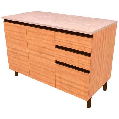 Balcão Bartira Cristal MDP 15mm com 2 Portas, 3 Gavetas e 1 Prateleira - 120,1cm de largura Lâmina Mel