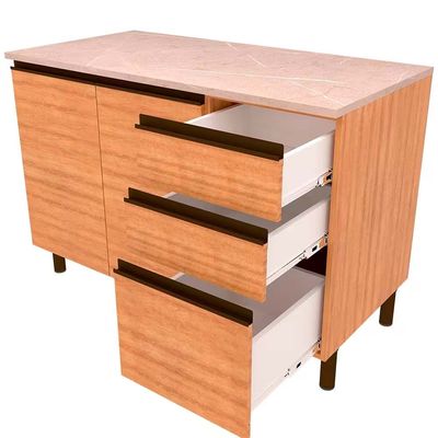 Balcão Bartira Cristal MDP 15mm com 2 Portas, 3 Gavetas e 1 Prateleira - 120,1cm de largura Lâmina Mel