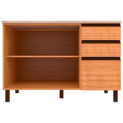Balcão Bartira Cristal MDP 15mm com 2 Portas, 3 Gavetas e 1 Prateleira - 120,1cm de largura Lâmina Mel