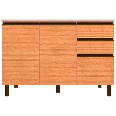 Balcão Bartira Cristal MDP 15mm com 2 Portas, 3 Gavetas e 1 Prateleira - 120,1cm de largura Lâmina Mel
