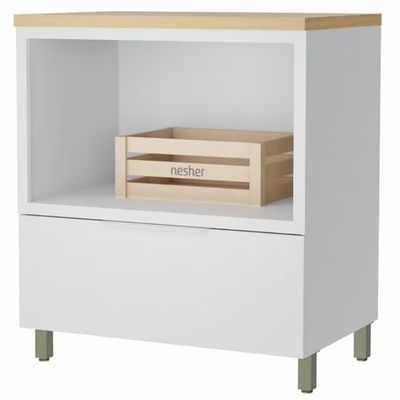 Balcão Nesher Marquesa em MDF 15mm com Nicho para Micro-ondas, 1 Gaveta e 1 Prateleira - 80cm de largura Branco com Nature