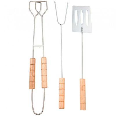 Conjunto para Churrasco Fracalanza Hanzo Wood em Aço Inox - 3 Peças Inox com Marrom