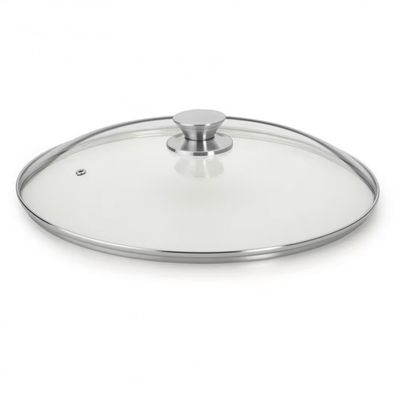 Tampa de Vidro Multiflon com Pomel Inox 34cm de Diâmetro Transparente