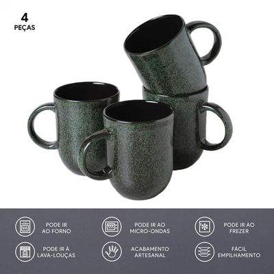 Conjunto de Canecas Porto Brasil Orgânico Greenery 4 peças - 273 ml Verde