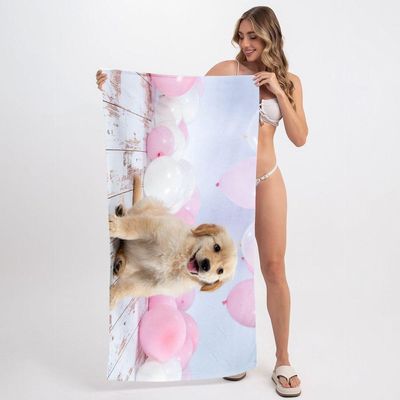 Toalha De Praia - Puppy Dog & Balloons