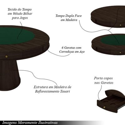 Conjunto Mesa de Jogos Carteado Bellagio Tampo Reversível Verde e 4 Cadeiras Madeira Poker Base Cone Linho Cinza/Capuccino G42 - Gran Belo