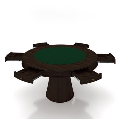 Conjunto Mesa de Jogos Carteado Bellagio Tampo Reversível Verde e 4 Cadeiras Madeira Poker Base Cone Linho Cinza/Capuccino G42 - Gran Belo
