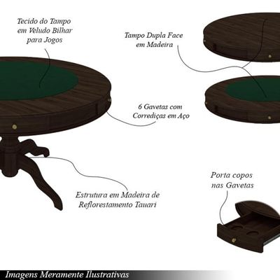 Conjunto Mesa de Jogos Carteado Bellagio Tampo Reversível e 6 Cadeiras Madeira Poker Base Estrela Veludo Verde/Capuccino G42 - Gran Belo