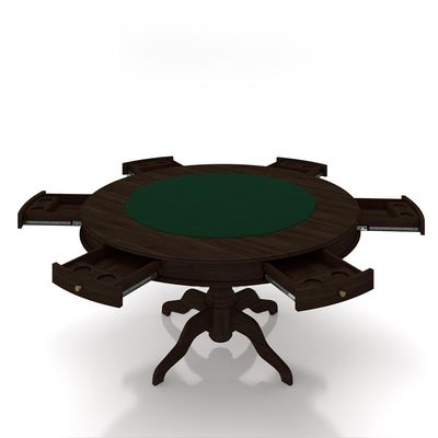 Conjunto Mesa de Jogos Carteado Bellagio Tampo Reversível e 6 Cadeiras Madeira Poker Base Estrela Veludo Verde/Capuccino G42 - Gran Belo