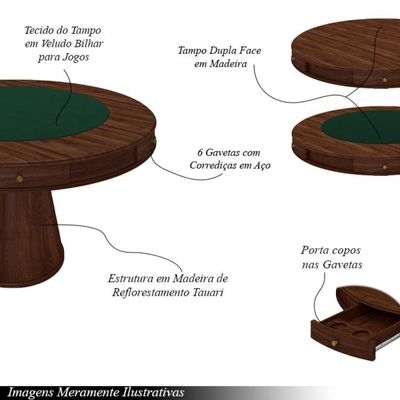 Conjunto Mesa de Jogos Carteado Bellagio Tampo Reversível e 6 Cadeiras Madeira Poker Base Cone Veludo Verde/Imbuia G42 - Gran Belo