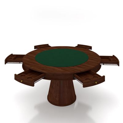 Conjunto Mesa de Jogos Carteado Bellagio Tampo Reversível e 6 Cadeiras Madeira Poker Base Cone Veludo Verde/Imbuia G42 - Gran Belo