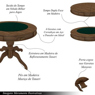 Conjunto Mesa de Jogos Carteado Bellagio Tampo Reversível e 4 Cadeiras Madeira Poker Base Estrela Veludo Preto/Nogueira G42 - Gran Belo
