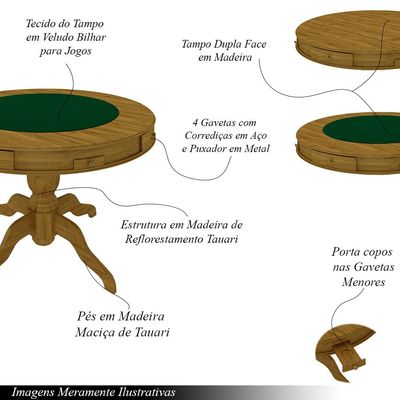 Conjunto Mesa de Jogos Carteado Bellagio Tampo Reversível e 4 Cadeiras Madeira Poker Base Estrela Veludo Preto/Mel G42 - Gran Belo