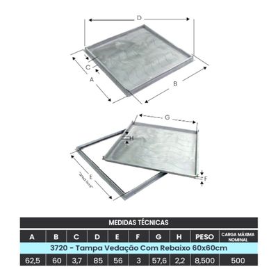 Tampa Tampão Simples Rebaixado Para Cerâmica Vedação 60x60cm