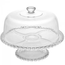 Prato para Bolo Wolff Pearl com Tampa e Pedestal em Cristal - 31 cm