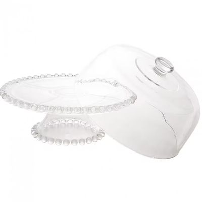 Prato para Bolo Wolff Pearl com Tampa e Pedestal em Cristal - 31 cm Transparente