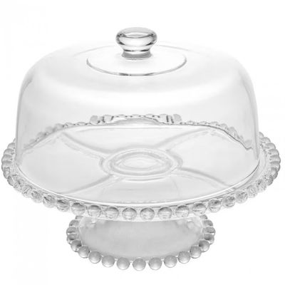 Prato para Bolo Wolff Pearl com Tampa e Pedestal em Cristal - 31 cm Transparente