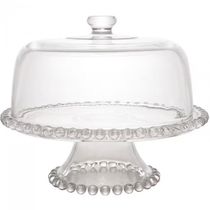 Prato para Bolo Wolff Pearl com Tampa e Pedestal em Cristal - 31 cm