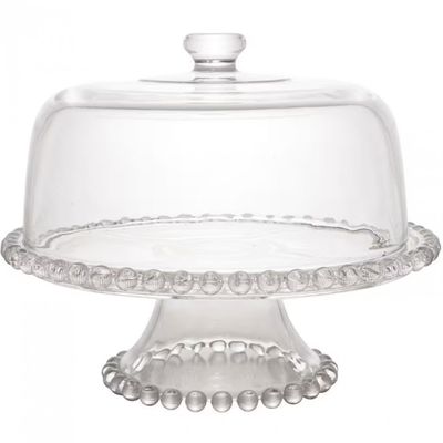 Prato para Bolo Wolff Pearl com Tampa e Pedestal em Cristal - 31 cm Transparente
