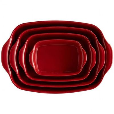 Travessa Retangular Emile Henry em Cerâmica 29x19 cm Vermelho