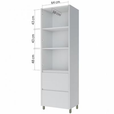 1 Paneleiro Nesher Rainha em MDF 15mm com 2 Portas, 2 Gavetas e 3 Prateleiras - 70cm de largura Branco