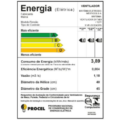 Ventilador 2 em 1 Mesa/Parede Britânia 40cm BVT400 Maxx Force Turbo Preto 127V