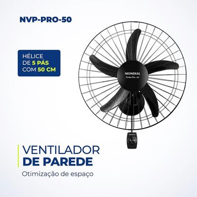 Ventilador de Parede 50cm Mondial Turbo Pro NVP com 5 Pás, 3 Velocidades Preto / 110V