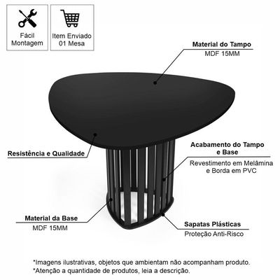 Mesa De Jantar Orgânica 4 Lugares 120x118cm Preta - Straub Web