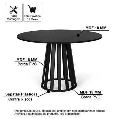 Mesa De Jantar Redonda 4 Lugares 90cm Tália Preta - Straub Web