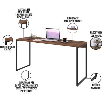 Kit Escritório Estante 3 Prateleiras Com Mesa 150Cm Nogal