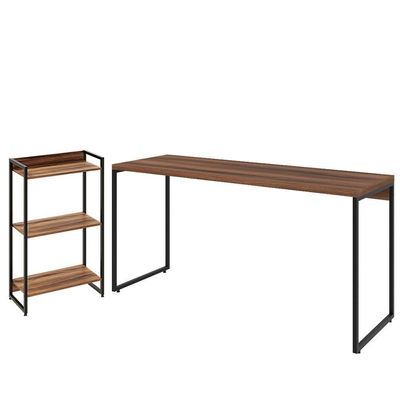 Kit Escritório Estante 3 Prateleiras Com Mesa 150Cm Nogal