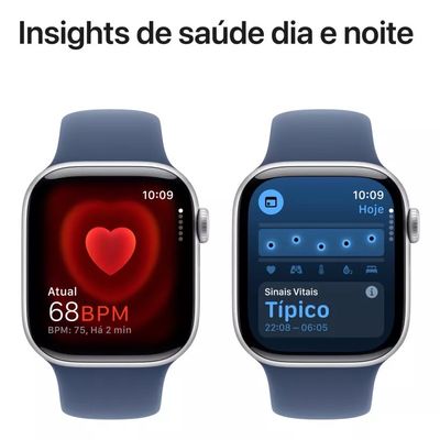 Apple Watch Series 10 (GPS 46 mm) Caixa Prateada em Alumínio com Pulseira Esportiva Azul (Denim)